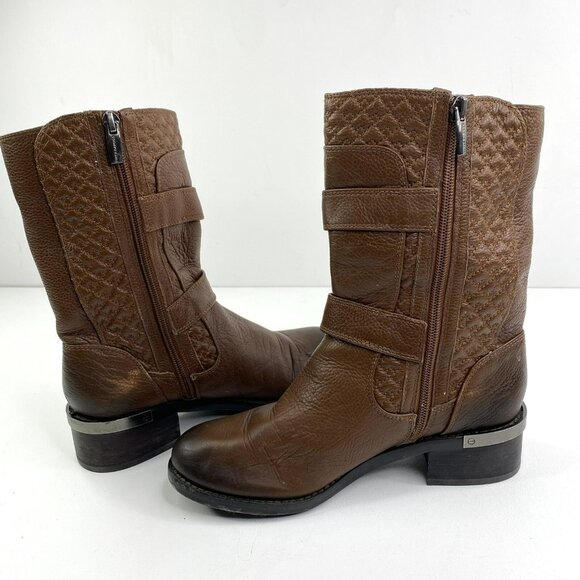 Vince Camuto Boots Size 5.5 Welton Brown Motorcycle Moto Combat Mid Calf Leather - Picture 5 of 9